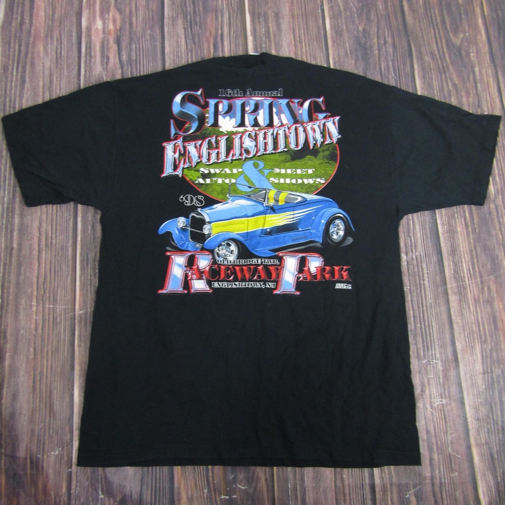 Vintage Spring Englishtown Shirt Mens Xl Black Raceway Park Swap Meet 90s Cars View 4